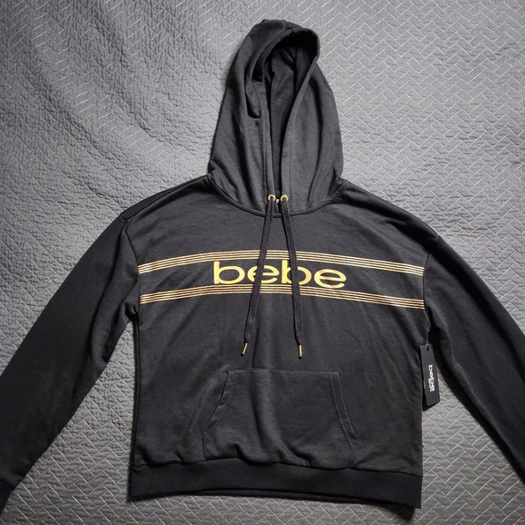 bebe Sport Logo Print Long Sleeve Hooded Pullover Sweatshirt w/ Thumb Holes SzXL - Picture 2 of 14